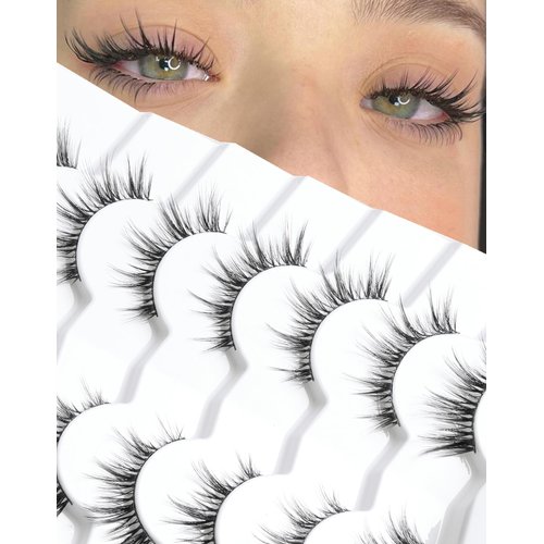 Natural Lashes That Look Like Extensions Strip Lashes Natural Look Thin Band Wispy Eyelashes 13mm Cat Eye False Eyelashes Foxy Eye Lashes 12 mm 7 Pairs S10