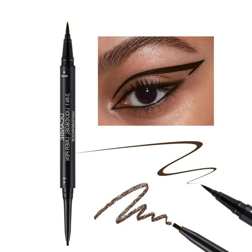 UCANBE Brown Eyeliner Pencil, Dual Ended Liquid Eye liner + Gel Eyeliner 2 in 1, Highly Pigmented & Quick Drying, Waterproof & Long Lasting Ultra-fine Tip Eye Makeup Pen