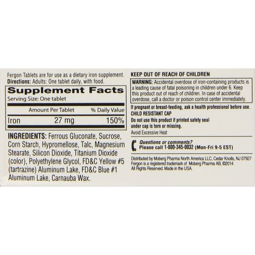 Fergon Iron Supplement, Tablets, 100 Count (Pack of 3)