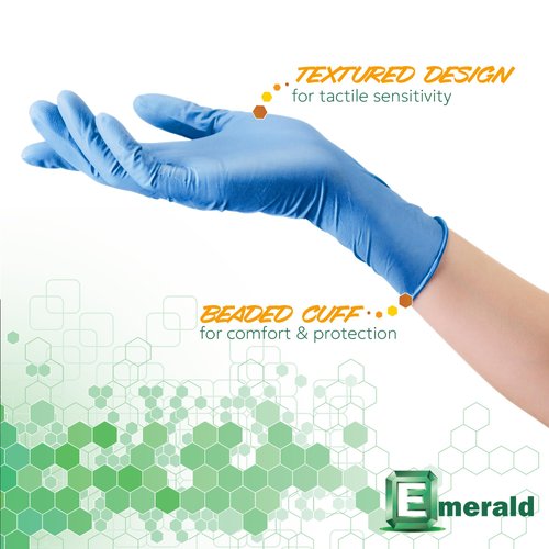 Emerald -100 Pack- Nitrile Medical Exam Gloves, Latex Free, Powder Free, Blue, Size: Small