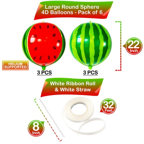 KatchOn Watermelon Balloons, 6 Count, 22 Inch, One In A Melon Party Decorations, Summer Party Decorations
