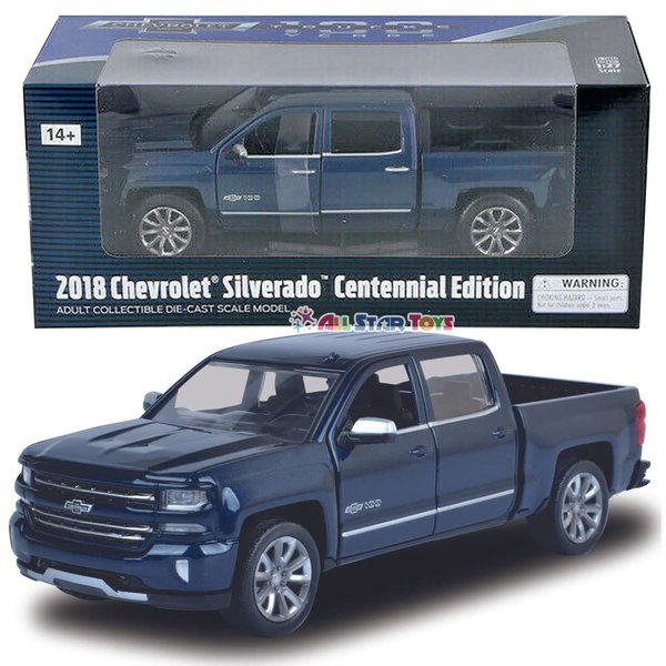 Motormax 2018 Chevrolet Silverado LTZ Pickup Truck Centennial Edition Blue Metallic 100 Years Anniversary 1/27 Diecast Model Car