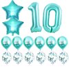 10th Birthday Decorations for Girls, Teal Glitter Birthday sash, Silver 10th Birthday Crown, Teal No.10 and Star Aluminum Foil Balloon, Happy Birthday Latex Balloons