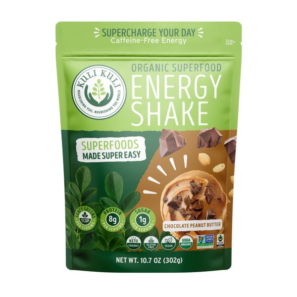 Kuli Kuli Organic Moringa Greens Smoothie Mix - Plant-Based Superfood Protein Smoothie Mix, Chocolate PB, 10.7 Ounce Pouch, Vegan and Gluten-Free with 8g Pea Protein and 1 Cup Greens Per Serving
