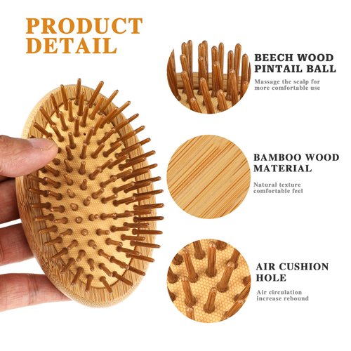 Bamboo Hair Brush for Hair Growth, Natural Bamboo Bristles Detangling Hairbrush Wood Scalp Massager Brush Portable Travel Scalp Massage Brush Wooden Air Cushion Hair Brush for Women
