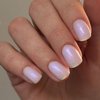 GLAMERMAID Chrome Glazed Press on Nails Extra Short Sqaure, Nude Milk White Handmade Gel Fake Nails Short Squoval, Donut Glossy Glue on False Nails Kits for Women, Glitter Wedding Round Stick on Nails