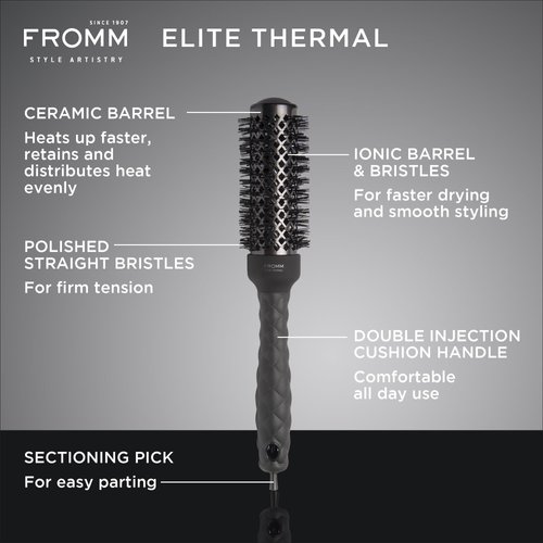 Fromm Elite Thermal Ceramic x Ionic 1.25" Round Brush for Expert Blowouts and Faster Hair Drying | Roller Hairbrush for Anti-static Styling, Smoothing, Straightening and Shine