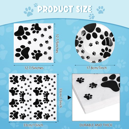 Potchen 80 Pcs Dog Birthday Party Supplies Dog Paw Party Tableware Supplies 40 Disposable Plates and 40 Napkins for Puppy Doggy Party Decoration, 7 Inch