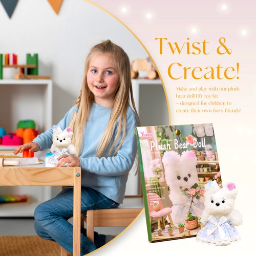 Vacfulliven Pipe Cleaners Craft Kit, Long Chenille Stems Soft Thick Pipe Stems Handmade Bear Keychain, Fluffy White Pipe Cleaners DIY Projects and Craft Supplies Decorations