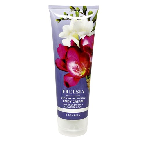 Bath & Body Works Freesia 2 Piece Bundle with a Himalayan Salts Springs Bar Soap - Body Cream and Body Wash - Full Size