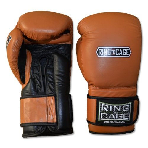 Ring to Cage 20oz, 22oz, 24oz Deluxe MiM-Foam Sparring Gloves - Safety Strap Boxing Training Gloves, for Boxing, MMA, Muay Thai, Kickboxing (20oz, Tan/Black)