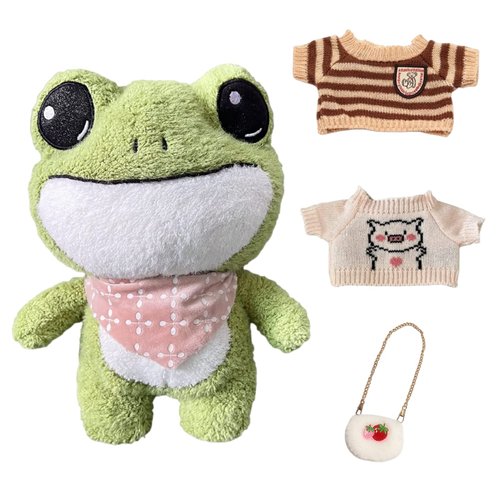 iinkcma Frog Stuffed Animals Plush Toy with Removable Clothes Cute Soft Frog Plush Stuffed Gifts for Kids - 12 Inch ([4acc] Clever Suits, Frog-12)