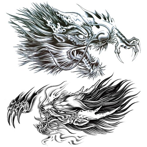 Oottati 2 Sheets Chest Waterproof Big Temporary Tattoos Black Dragon