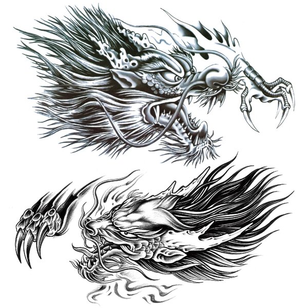 Oottati 2 Sheets Chest Waterproof Big Temporary Tattoos Black Dragon