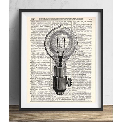 Vintage Light Bulb (#2) Vintage Dictionary Art Print, Antique Wall Art Home Decor, Modern Boho Poster, Farmhouse Decoration Living Room Bedroom Office 8x10 Inches, Ready To Frame