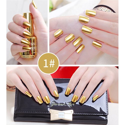 Hacaus 6 Colors Metallic Nail Polish Mirror Nail Polish Reflective Manicure Mirror Effect Glossy Nail Lacquer Nail Art Set 18ML