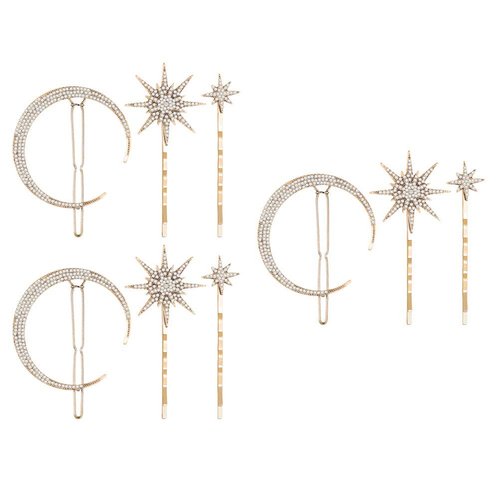 3 Sets/ 9pcs Stars and Moon Hair Clips Rhinestone Star Hair Pin Hair Barrettes