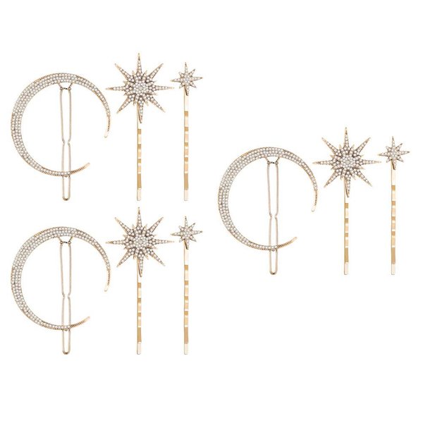 3 Sets/ 9pcs Stars and Moon Hair Clips Rhinestone Star Hair Pin Hair Barrettes