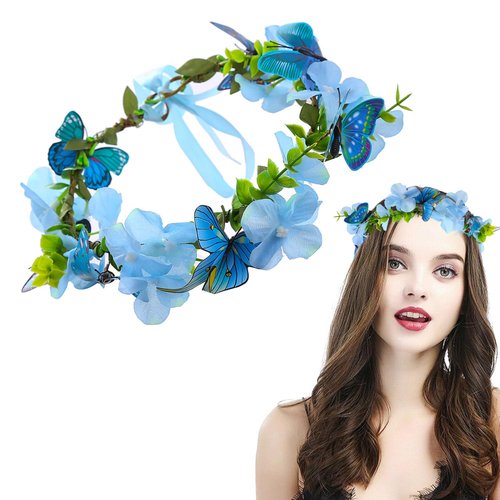 Blue Butterfly Flower Crown for Women Girls Boho Butterfly Headband Adjustable Headband Hair Acce...
