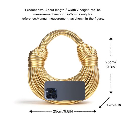 Woven Crossbody Bag for Women, Small Leather Clutch Purse, Knotted Bread Handbag, Top Handle Noodles Satchel Bag (Golden)