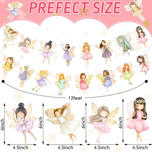 Affrolling 4 Pcs Fairy Party Decorations Fairy Party Banner Flower Fairy Hanging Banners Fairy First Birthday Party Favors Fairy Cutout Decorations for Fairy Tale Theme