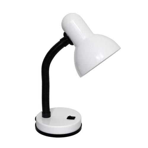 Simple Designs LD1003-WHT Basic Metal Desk Lamp with Flexible Hose Neck for Office, Living Room, Bedroom, College Dorm, Bookshelf, White (Pack of 1)