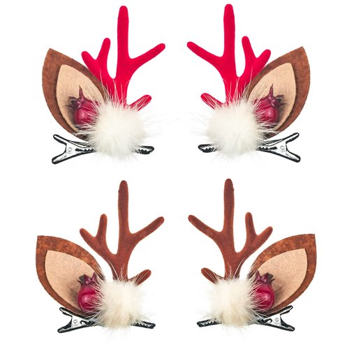4 PACK Christmas Hair Clip Cute Reindeer Antlers Ears Hair Accessory Antlers Headdress Hairpin for Christmas Party