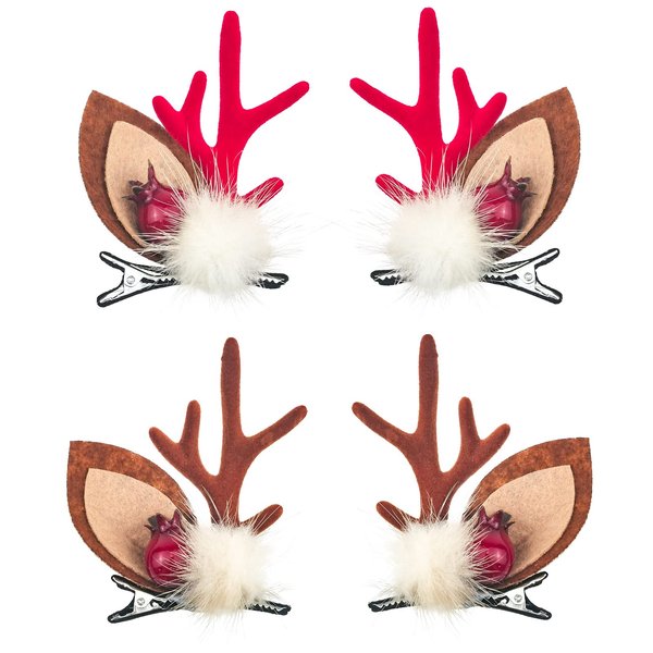 4 PACK Christmas Hair Clip Cute Reindeer Antlers Ears Hair Accessory Antlers Headdress Hairpin for Christmas Party