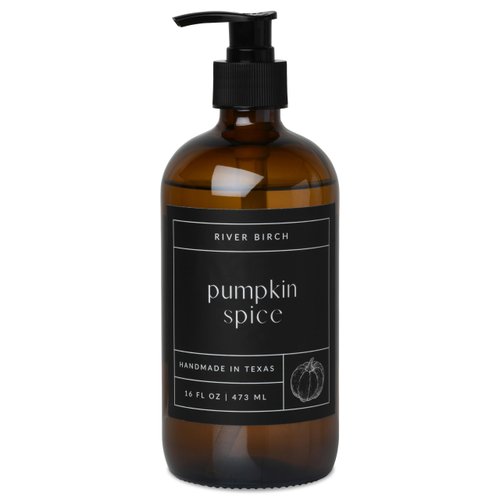 River Birch Pumpkin Spice Scented Natural Hand Soap -Handmade Organic Hand Soap -Moisturizing Hand Wash with Amber Glass Dispenser - Luxury Scented Hydrating Hand Soap - Vegan and Non-Toxic -16 Fl Oz