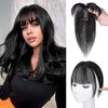 KPROYU Human Hair Toppers For Women Real Human Hair 3D French Bangs Hair Clip(6 * 8) 360° Cover Clip In Bangs Real Human Hair (Natural Black) Hair Topper With Bangs Hair Clip Human Hair