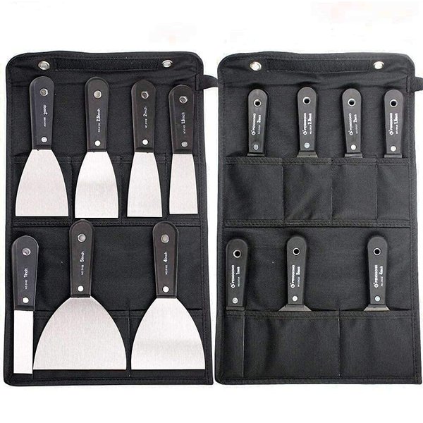 7 PCS Drywall Tools,Putty Knife,Paint Scraper Tool With Storage Bag,Stainless Steel Putty Knife Set,Drywall Scraper Spackle Taping Knife For Spreading Drywall Spackle Mud, Taping,Repairing wall