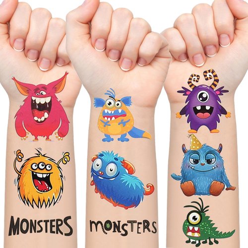 Monster Temporary Tattoos - 10 Sheets Monster Stickers | Monster Birthday Decorations, Cute Little Monster Theme Party Favors, Birthday Party Supplies Gifts for Kids