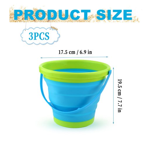 3pcs Foldable Beach Bucket, Kids Beach Bucket Silicone Fodable Beach Toys Potable and Space-Saving Beach Bucket for Toddlers, Easter Egg Hunts, Camping, Travel Fishing Water Pail