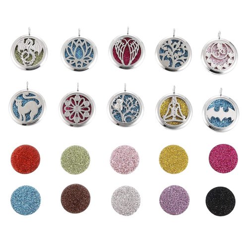 Vie Jeune 10pcs Mixed Dragon Angel Wings Pendant Aroma Diffuser Charms Stainless Steel Tone Perfume Essential Oil Diffuser Necklace Pendant Locket Jewelry (Style 6)