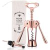 Wine Bottle Opener Wing Corkscrew, Godmorn Rose Gold Beer Bottle Opener with Wine Pourer, Cute Stainless Steel Winged Corkscrew, Pink Cork Screw Wine Accessories For Kitchen Bars Mothers Day Gift