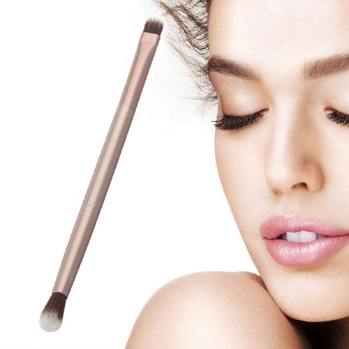 Double Ended Eyebrow Eyeshadow Brush Foundation Makeup Cosmetic Tool (Shallow Matted Gold)
