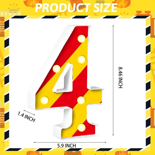 Tkifoda Fire Truck LED Number Lights,Fire Truck Birthday Party Supplies Firetruck Firefighter Birthday Party Decorations LED Light up Sign Table Centerpiece for Kids