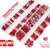qiipii 24 Styles Red Nail Rhinestones Multi-Shapes Ruby Red Rhinestones Big Gems Nail Charms Siam Red Round Beads K9 Glass Stones Diamonds Jewels Nail Art Flatback for Nails Face Eyes Makeup Crafts