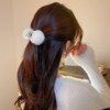 Jumwrit Furry Hair Claw Clip Small High Ponytail Holder Hair Clip Strong Hold Solid Color Hair Barrette Dainty Copper Hairpin Clamp Cute Hair Styling Accessories for Women Girls(White)