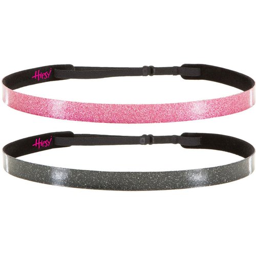 Hipsy NO SLIP Smooth Glitter & Sports Headbands for Girls & Teens Multi Pack (Skinny Black & Pink 2pk)