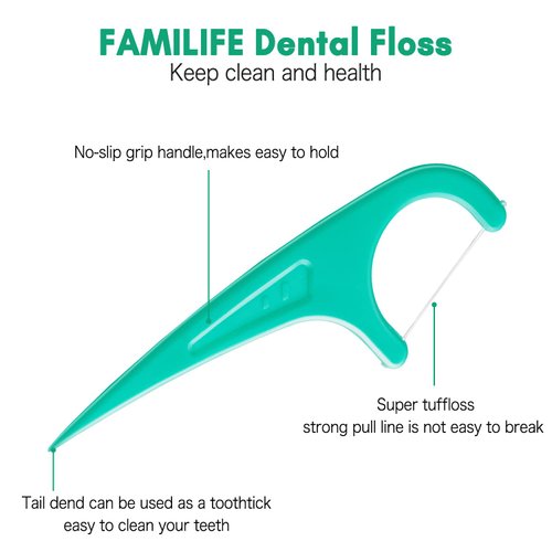 FAMILIFE Floss Picks, 240 Count Mint Dental Floss Picks, Tooth Picks Flossers with 4 Travel Handy Cases, Helps to Fight Tooth Decay and Keep Your Teeth Clean, Floss Sticks for Family