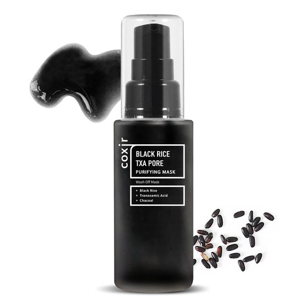 coxir BLACK RICE TXA PORE PURIFYING MASK l Tranexamic Acid, 3-in-1 Detox Serum Mask l Pore, Cleansing, Toning l Hydrating Wash Off Mask for Blackhead, Korean Skin Care[50ml/1.69 fl.oz]