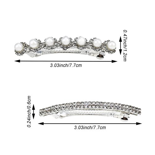 6 PACK Rhinestone Bling Hair Clip, Sparkly Crystal Wedding Hair Barrettes, Pearl French Metal Spring Hair Grip Clips, Two Row Rhinestone Ponytail Hair Clips Hair Accessories for Women Girls