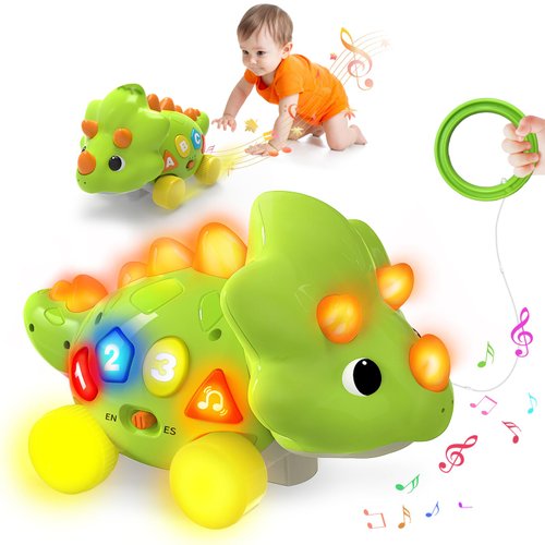 Baby Toys for 1 Year Old Boy Gir - Bilingual Musical Dinosaur Toy, Touch & Go Musical Light Crawling Educational Learning Toys for Toddlers 1-3, Christmas Birthday Gifts Baby Toys for 6-12 Months Up