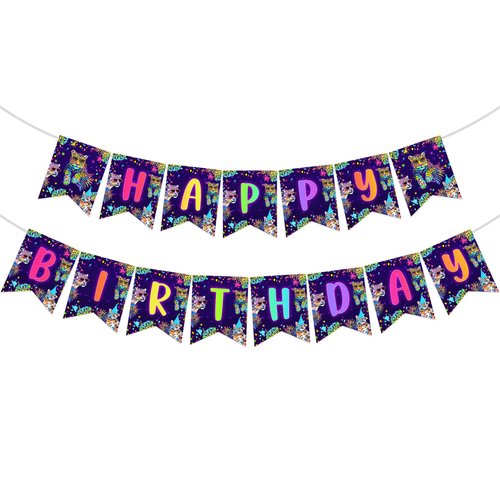 Cheereveal Rainbow Cheetah Happy Birthday Banner - Leopard Print Birthday Bunting Garland Decorations for Boys Girls, Jungle Safari Animal Theme Party Supplies