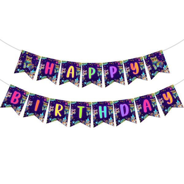 Cheereveal Rainbow Cheetah Happy Birthday Banner - Leopard Print Birthday Bunting Garland Decorations for Boys Girls, Jungle Safari Animal Theme Party Supplies