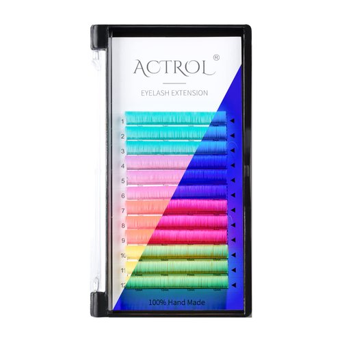 Colored Neon UV Eyelash Extensions Colorful Fluoresent Lash Extensions Easy Fan 17mm 0.07D Curl Glow under UV Light Lash Blue Yellow Purple Pink Multi-colored Mixed