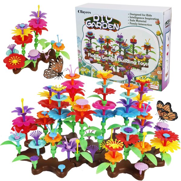Cllayees 148 Pcs Flower Garden Building Toy Set for Kids, Building Blocks Pretend Gardening Set Preschool Educational Activity Stem Flower Garden Stacking Game Gift for Boys Girls Age 3-7 Year Olds