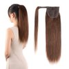 Amygirl Remy Ponytail Extensions Hair Clip in 18 inches 70g Medium Brown Color Straight Drawstring Warp Around Human Ponytail Hair Piece for Women (18"-70g, Medium Brown #4)