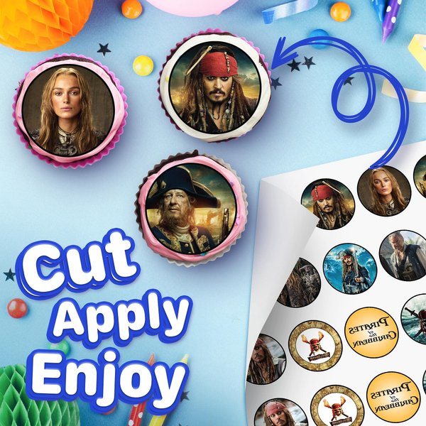 30 x Edible Cupcake Toppers Themed of Pirates of the Caribbean Collection of Edible Cake Decorations | Uncut Edible on Wafer Sheet